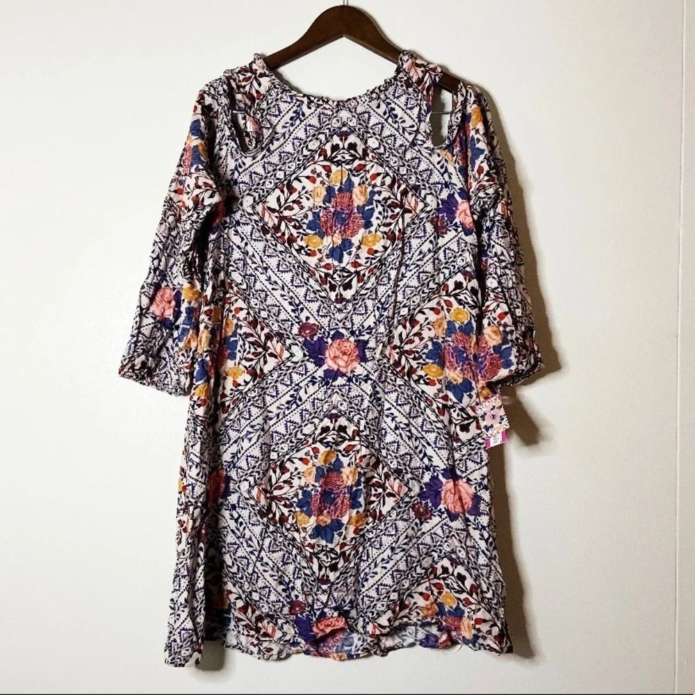 Tunic Mini Dress Cold Shoulder Boho Hippie In Petal Size XXL XHILARATION NWT - Picture 13 of 14